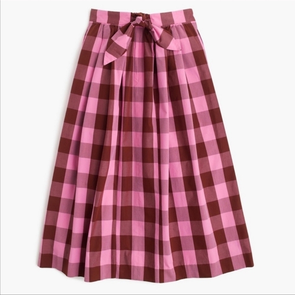 J. Crew Gingham Midi Skirt Pink Tie Back Size - Picture 3 of 10